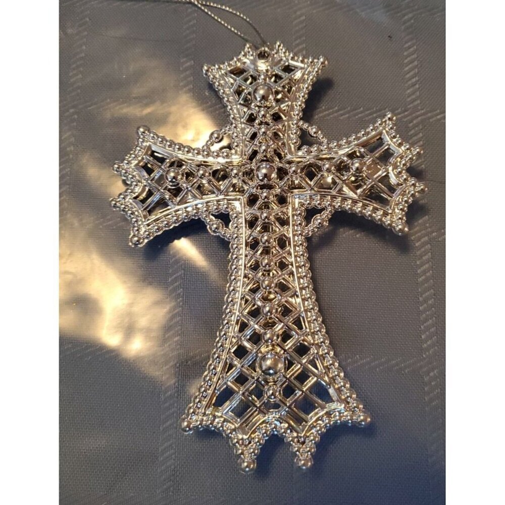 Elegant Cross Silver Ornament Window Hangar